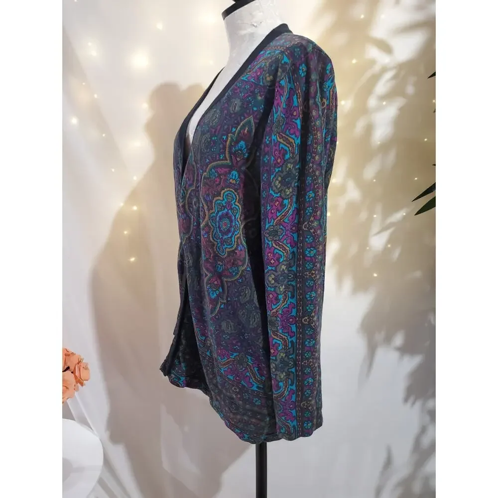Isaac Mizrahi Live Paisley V-neck Button Cardigan Sweater Womens Size XL Boho - Picture 2 of 10